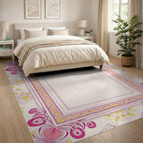 Pink Floral Framed Vintage Area Rug