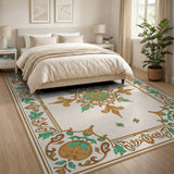 Gold and Silver Ornate Teal Gold Medallion Area Rug