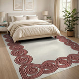 Red Spiral Meander Border Area Rug