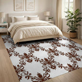Brown and Tan Elegant Brown Damask Floral Area Rug