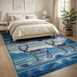 Kudu Antelope Southwestern Blue Rug