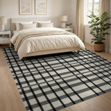 Crisp Black White Grid Woven Area Rug