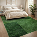 Lush Green Geometric Block Shag Rug