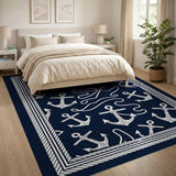 Navy Nautical Anchor Rope Area Rug