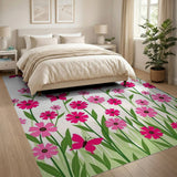 Pink Flowers Butterflies Kids Area Rug