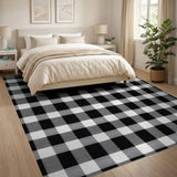 Distressed Black White Gingham Checkered Rug