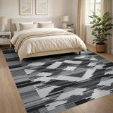 Bold Black White Geometric Zigzag Black and White Area Rug