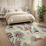 Beige Protea Flowers Bees Pattern Rug
