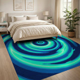 Hypnotic Teal Navy Spiral Geometric Area Rug