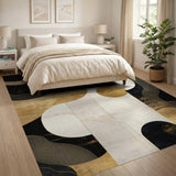 ODIKA Washable Abstract Geometric Gold and Black Area Rug - Low Pile Non-Slip Art Deco Rug
