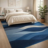 Blue and Teal Blue Wave Coastal Area Rug