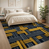 Modern Gold Grey Geometric Woven Rug