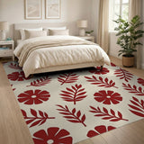 Vintage Red Floral Fern Area Rug