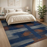 Navy Blue Orange Geometric Modern Area Rug