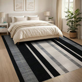 Geometric Modern Bold Vertical Bold Black White Vertical Stripe Area Rug