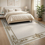 Beige and Neutral Ornate Gold Floral Border Area Rug