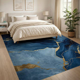 Navy Blue Gold Veined Abstract Area Rug