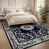 Traditional Persian Ornate Black White Floral Medallion Area Rug