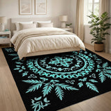 Teal Mandala Area Rug with Intricate Florals