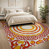 Vibrant Red Orange Mandala Boho Area Rug