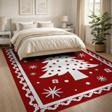 Red Christmas Tree Holiday Area Rug with Snowflakes