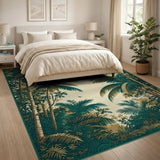 ODIKA Vintage Tropical Jungle Washable Area Rug - Low Pile Non-Slip Palm Tree Rug