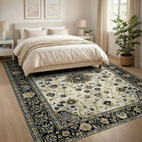 Ivory Black Traditional Persian Area Rug
