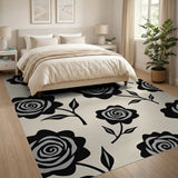 Swirling Black Rose Floral Area Rug