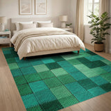 Teal Green Geometric Block Area Rug