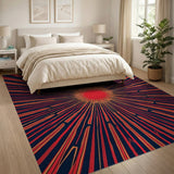 Geometric Modern Red Radiant Red Sunburst Geometric Area Rug