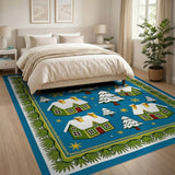 Whimsical Christmas Village Snowy Cottages Rug