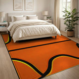 Vibrant Orange Wavy Border Geometric Area Rug
