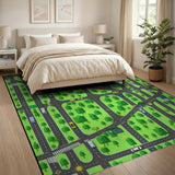 Kids Cartoon City Street Play Rug with Roads Cars