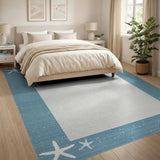 Starfish Teal Border Coastal Area Rug