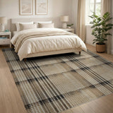 Beige Black Plaid Woven Area Rug
