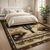 Southwestern Cactus Area Rug in Brown Tan