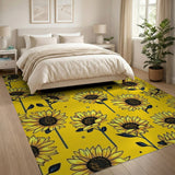 Vibrant Yellow Sunflower Pattern Yellow Area Rug