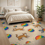 Whimsical Cats Rainbow Balls Washable Area Rug