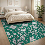 Emerald Green Floral Leaf Area Rug