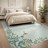Teal Floral Vine Border Area Rug