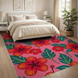 Coastal Beach Vibrant Hibiscus Floral Area Rug