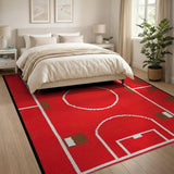 Red Red Soccer Field Geometric Area Rug
