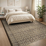 Brown Tan Geometric Grid Mosaic Rug
