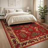 Red Traditional Persian Rug with Ornate Floral Border
