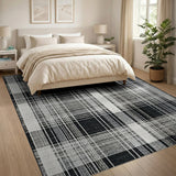 Rustic Farmhouse Black White Plaid Check Area Rug