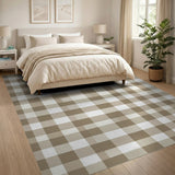 Neutral Beige Plaid Checkered Area Rug