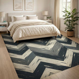 Distressed Chevron Grey Area Rug