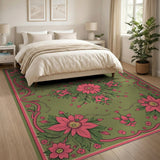 Vintage Pink Floral on Sage Green Area Rug
