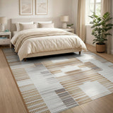 Geometric Grid Brown Tan Area Rug