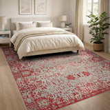 Red Persian Area Rug with Ivory Medallion